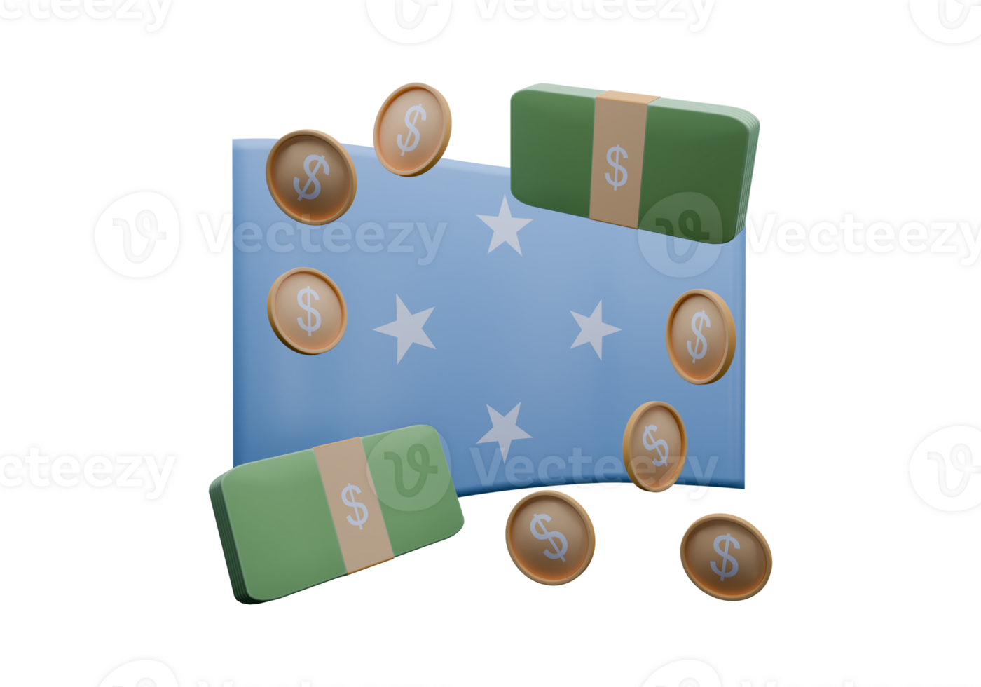 Mesmerizing 3D render illustration of Micronesia flag and currency called Dollar png