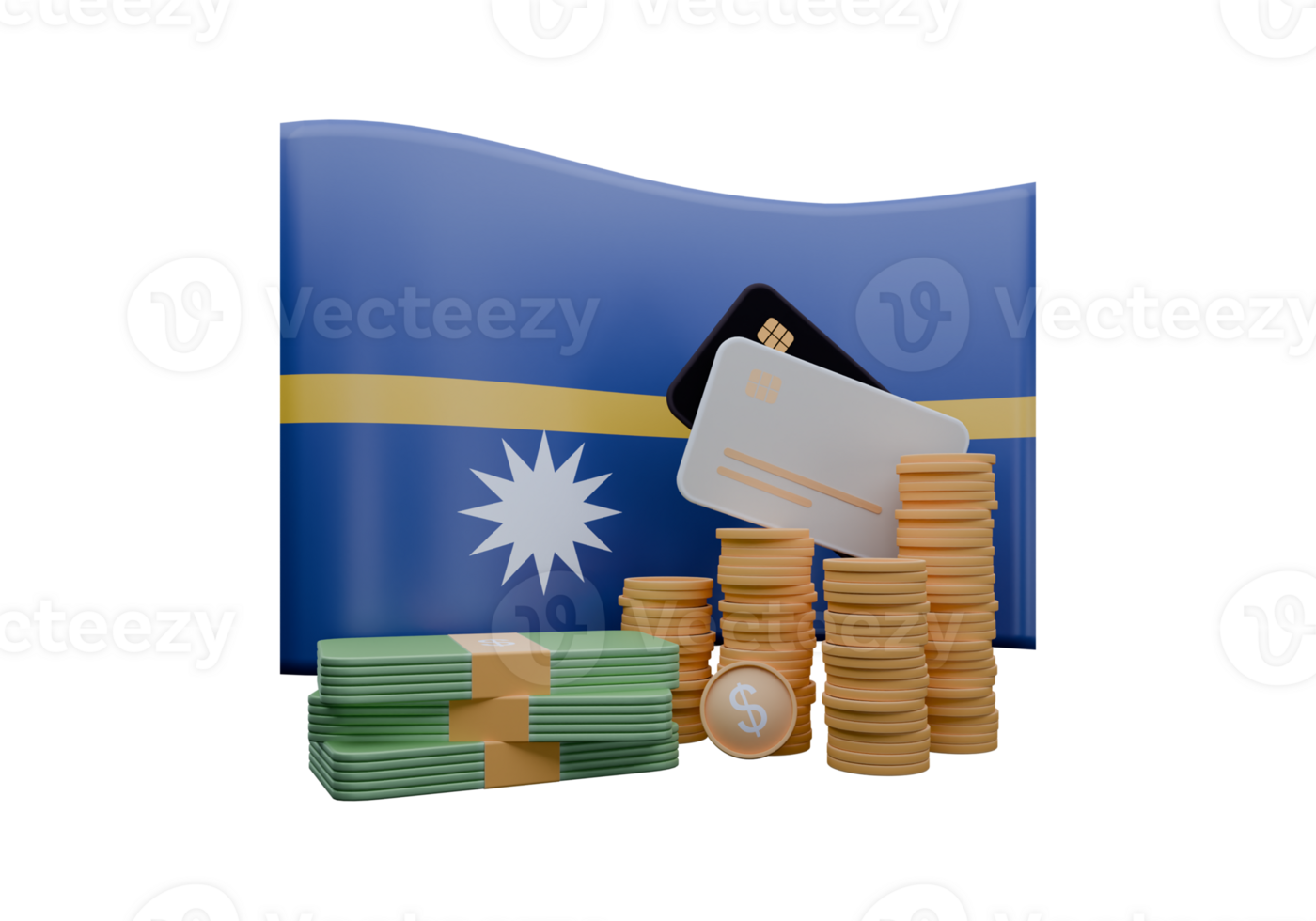 Gorgeous 3D render illustration of Nauru flag and currency called Dollar png