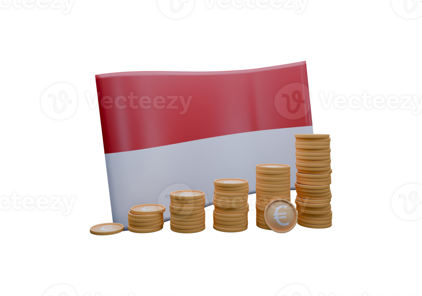 Whimsical 3D render illustration of Monaco flag and currency called Euro png