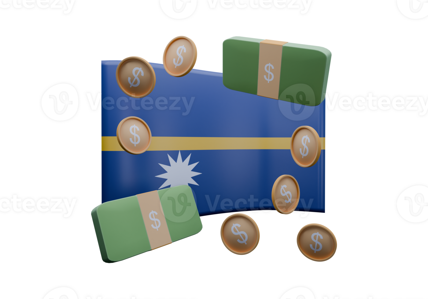 Dazzling 3D render illustration of Nauru flag and currency called Dollar png