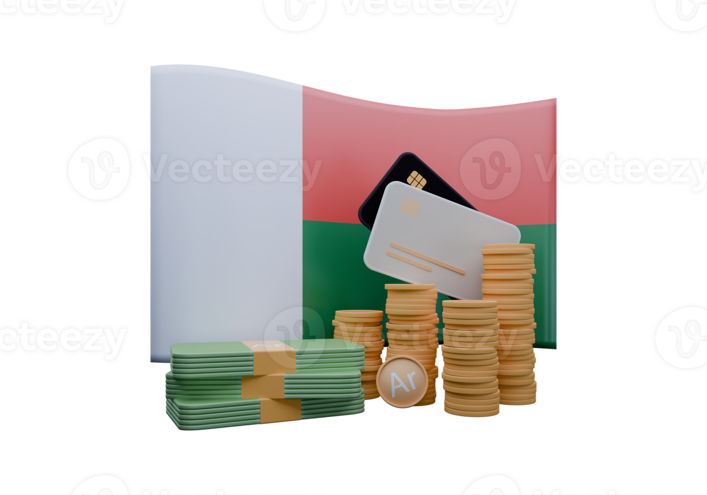 Alluring 3D render illustration of Madagascar flag and currency called Ariary png