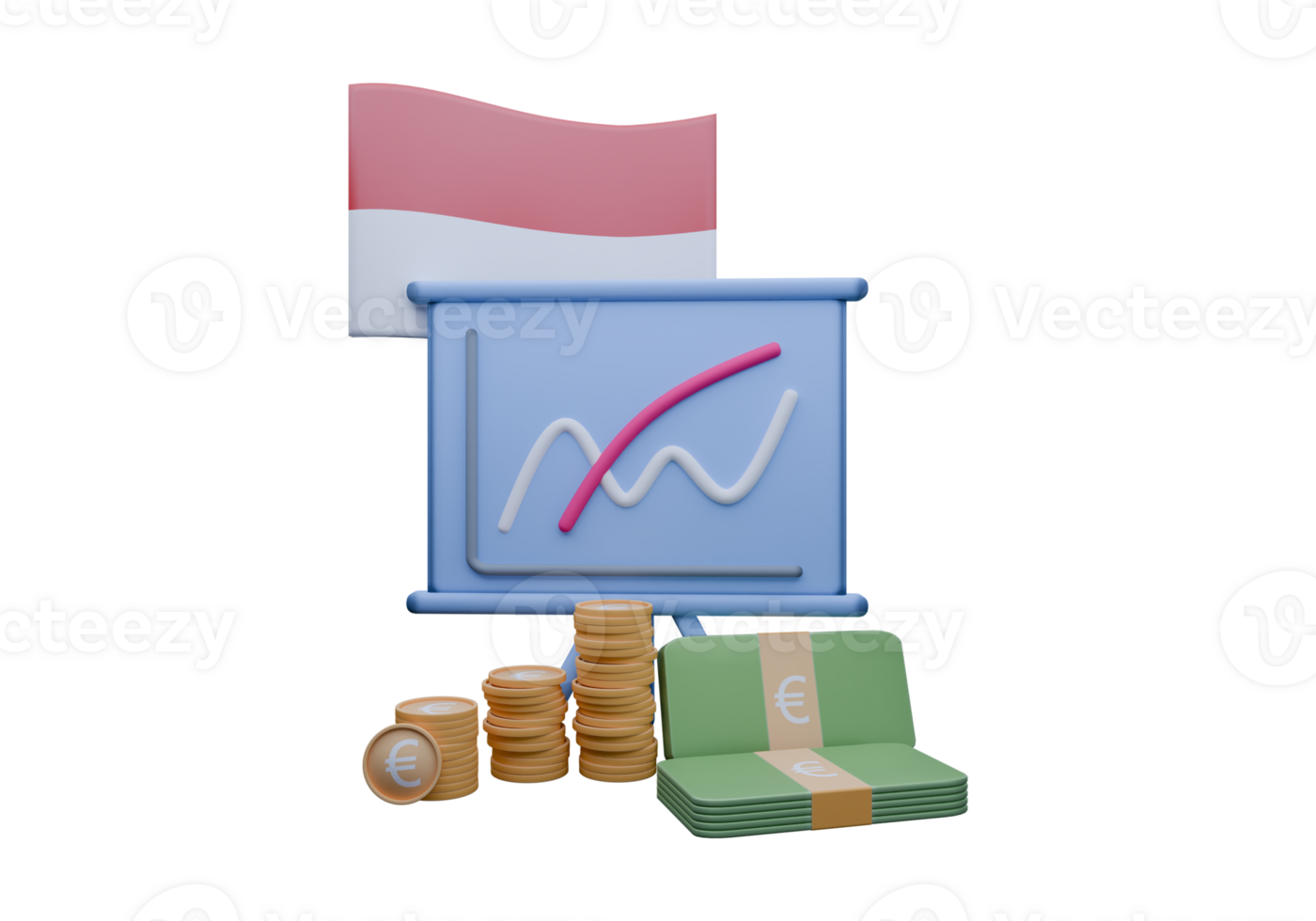 Inspiring 3D render illustration of Monaco flag and currency called Euro png