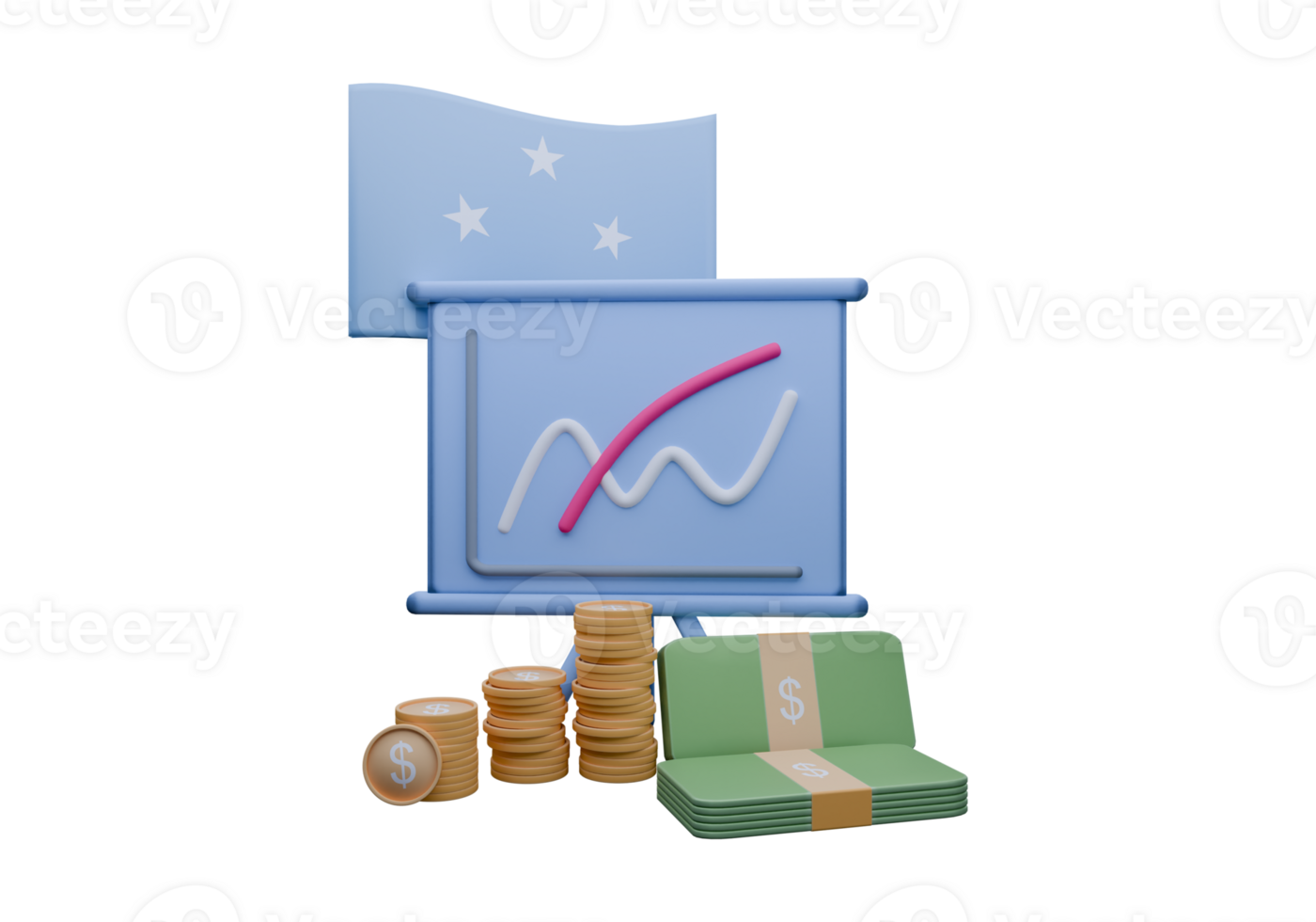 Brilliant 3D render illustration of Micronesia flag and currency called Dollar png