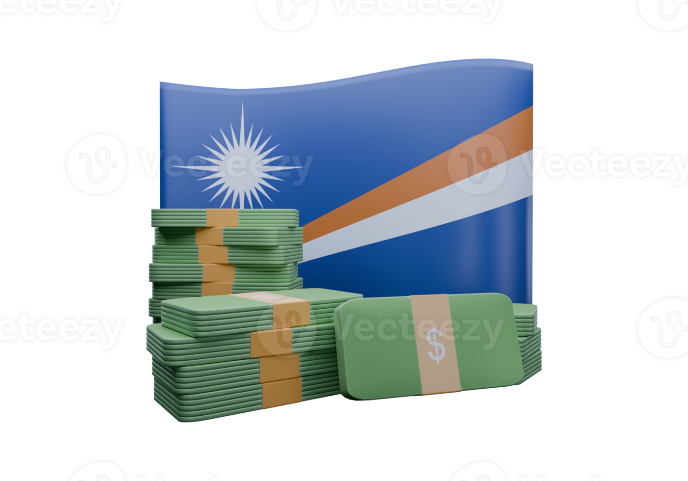 Dramatic 3D render illustration of Marshall Islands flag and currency called Dollar png
