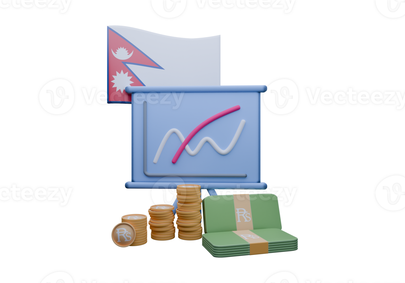 3D render illustration of Nepal flag and currency called Rupee png