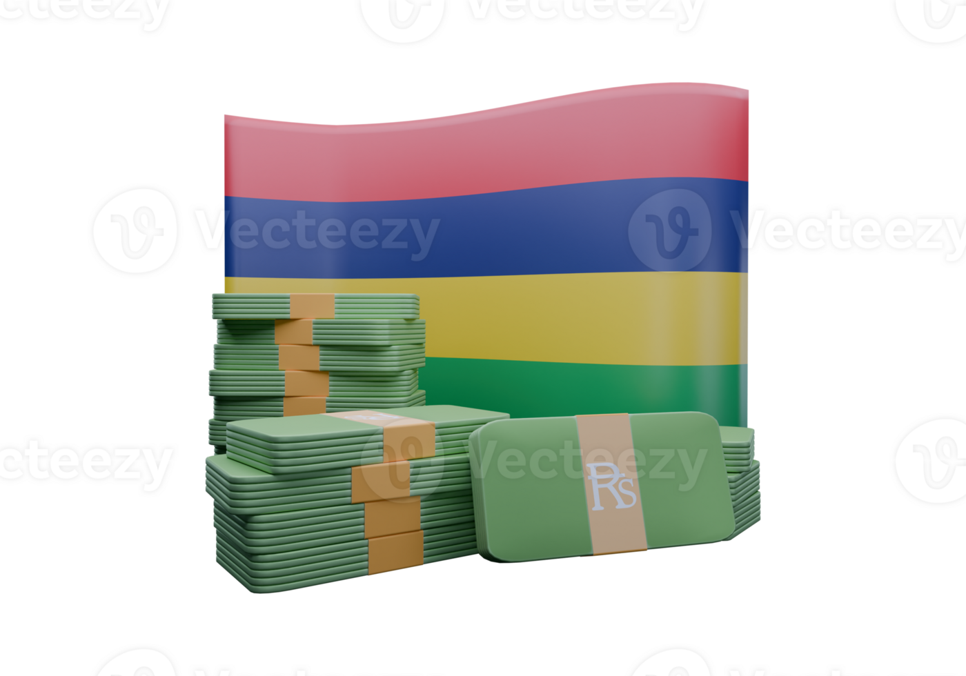 Colorful 3D render illustration of Mauritius flag and currency called Rupee png