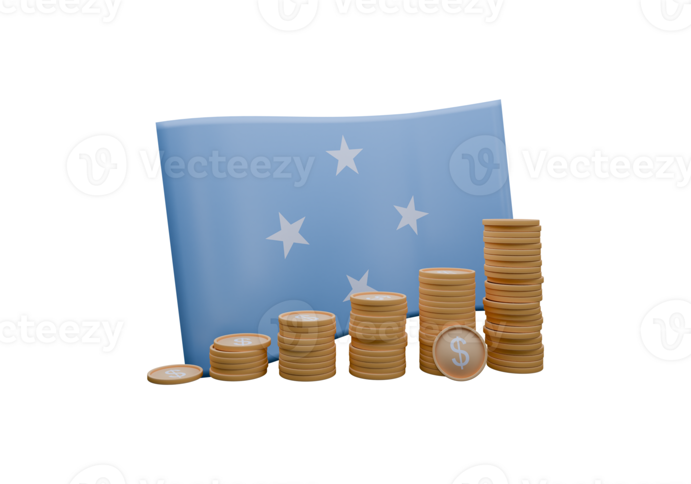 Astonishing 3D render illustration of Micronesia flag and currency called Dollar png