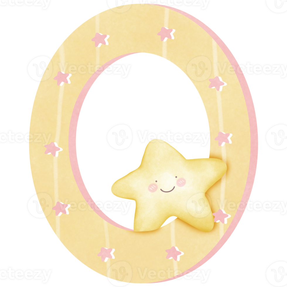 a number zero 0 with stars and a smile isolated on transparent background png