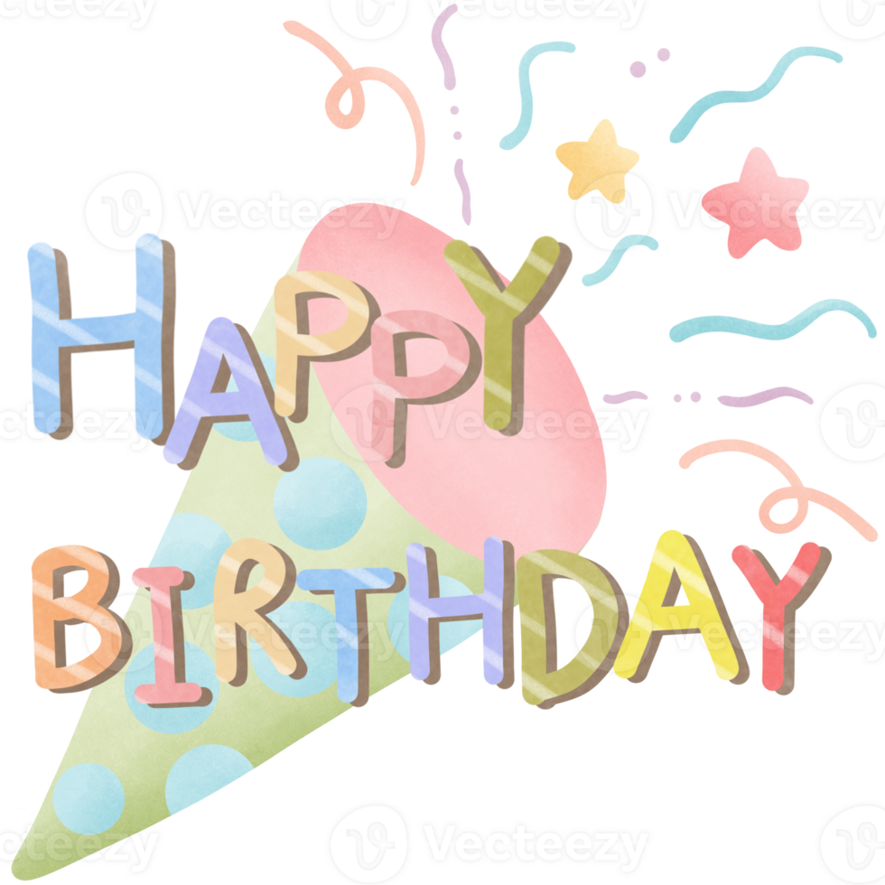 Happy birthday text colorful with paper shoot clipart png