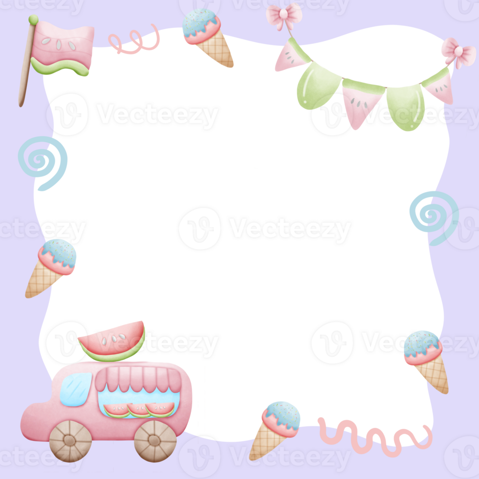 ice cream truck with watermelon, ice cream, and candy png