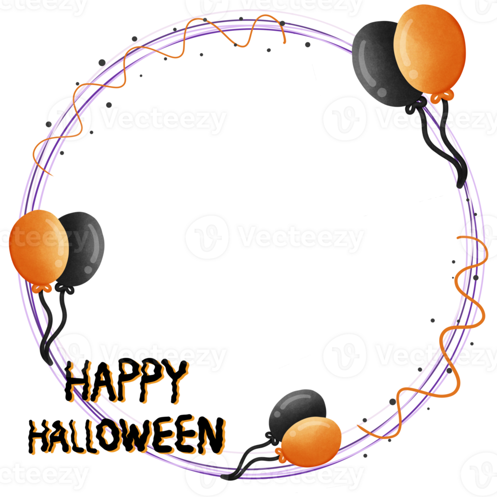 Halloween border circle frame with balloon and happy Halloween message isolated on transparent background png