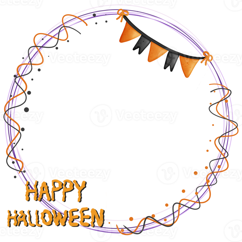 Halloween border circle frame with banner flag and happy Halloween message isolated on transparent background png