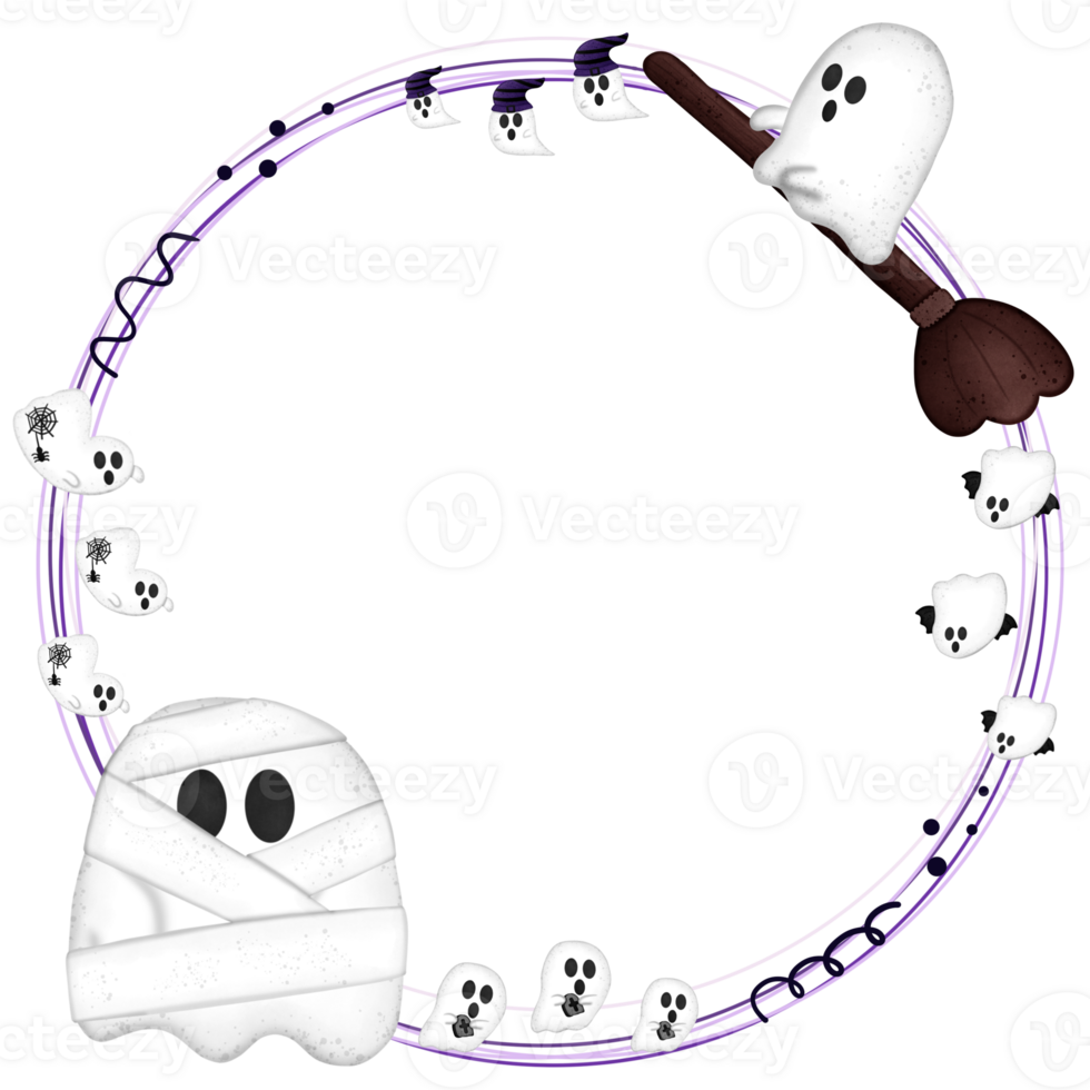 Halloween border circle frame with ghosts isolated on transparent background png