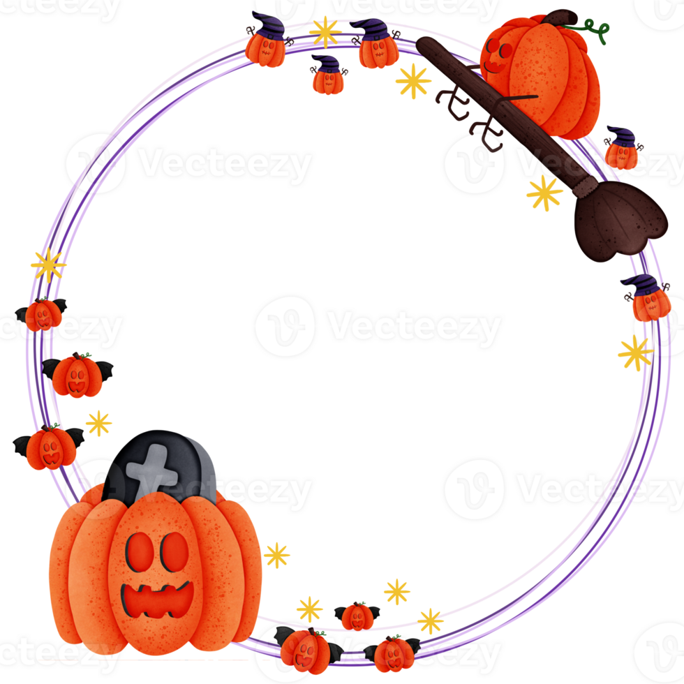 Halloween border circle frame with pumpkin isolated on transparent background png
