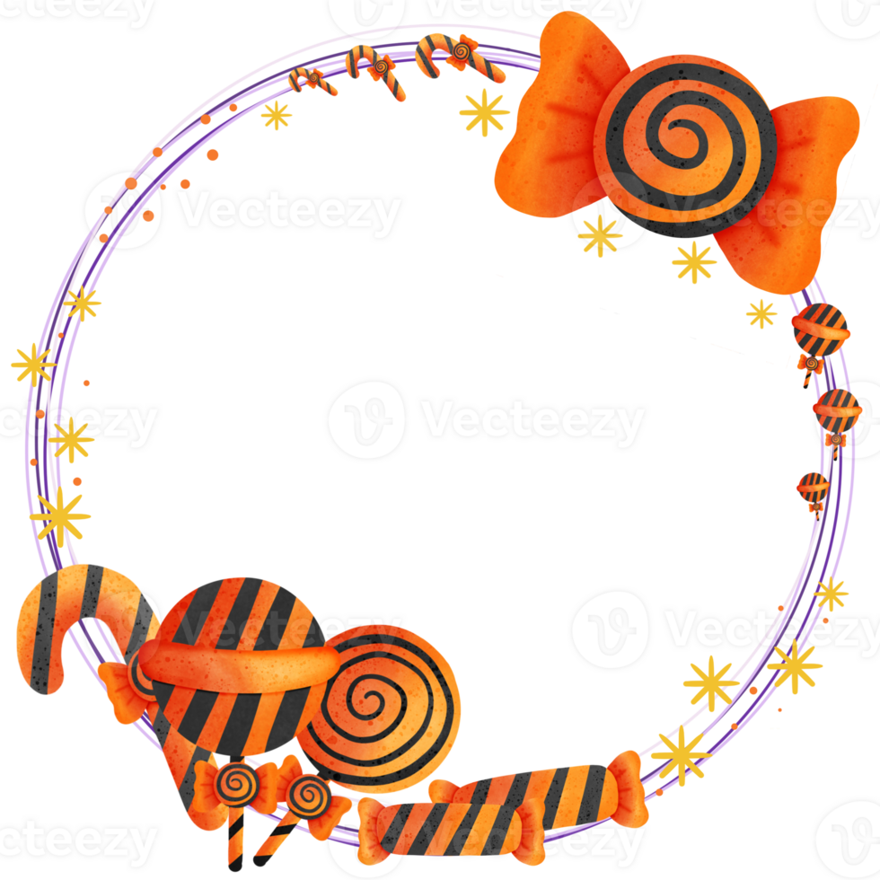 Halloween border circle frame with candy cane isolated on transparent background png