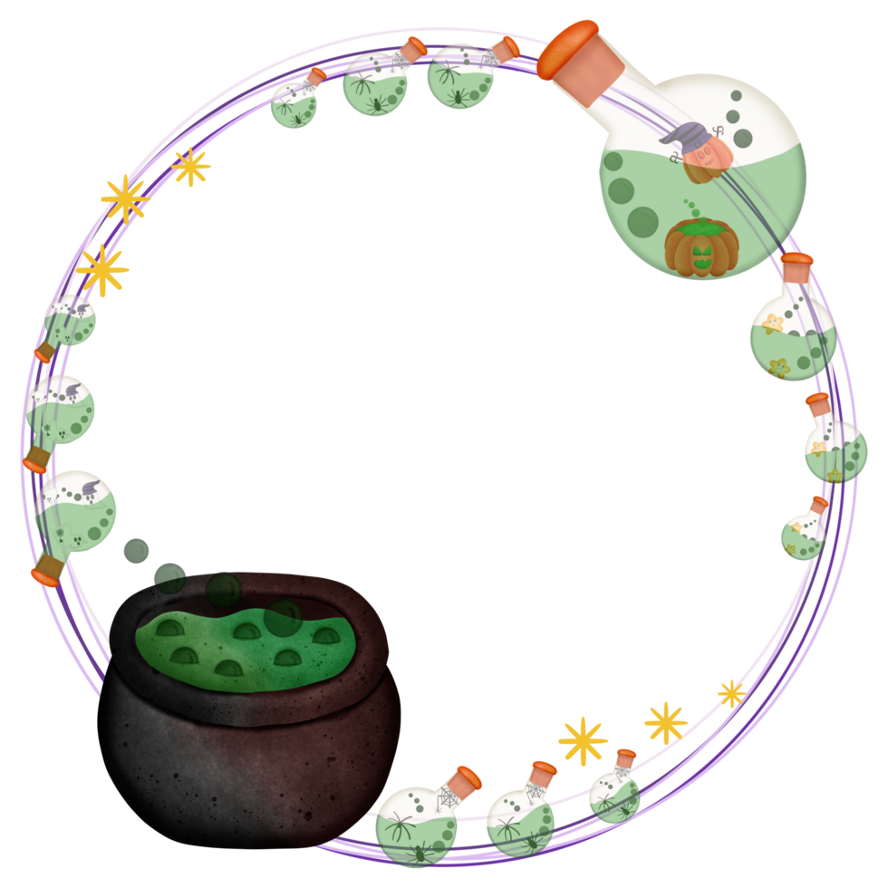 Halloween border circle frame with green potion isolated on transparent background png