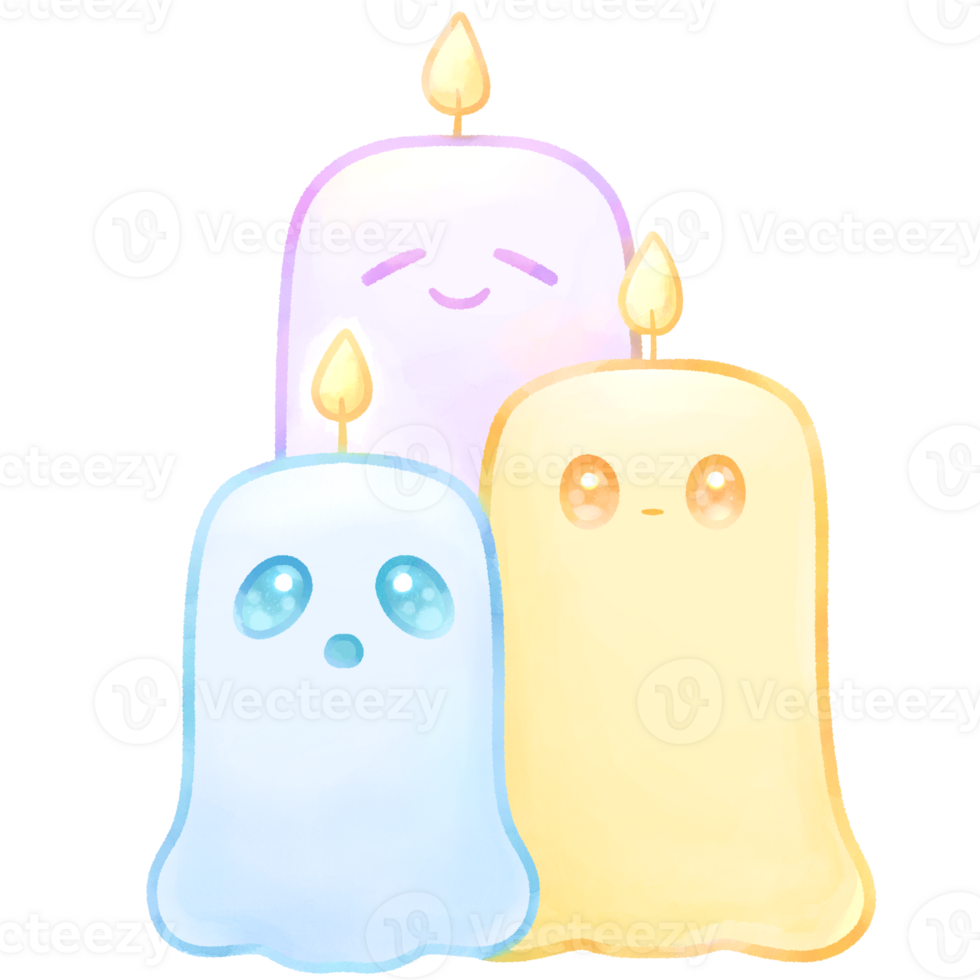 Happy Halloween cute candles spirits cartoon style hand drawn illustration png
