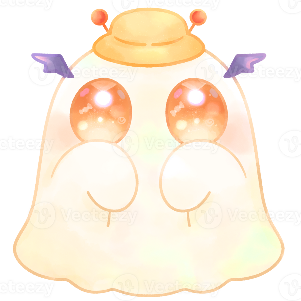 Happy Halloween cute baby ghost with yellow hat cartoon style hand drawn illustration png