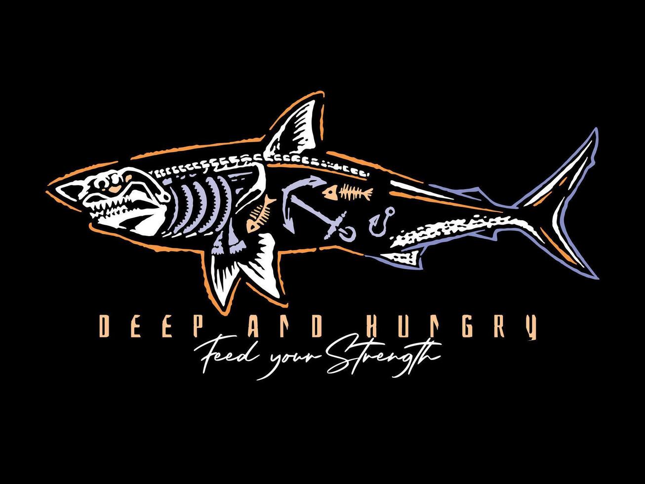 Stylized x-ray shark illustration. Design for t-shirt prints, decoration, etc. vector