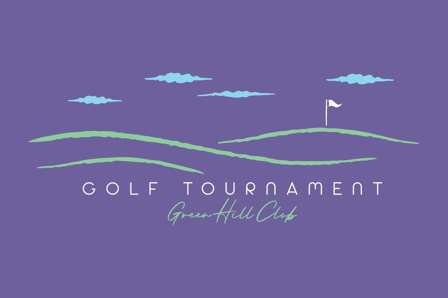 Hand-drawn illustration, with simple and stylized lines, of a golf course. vector