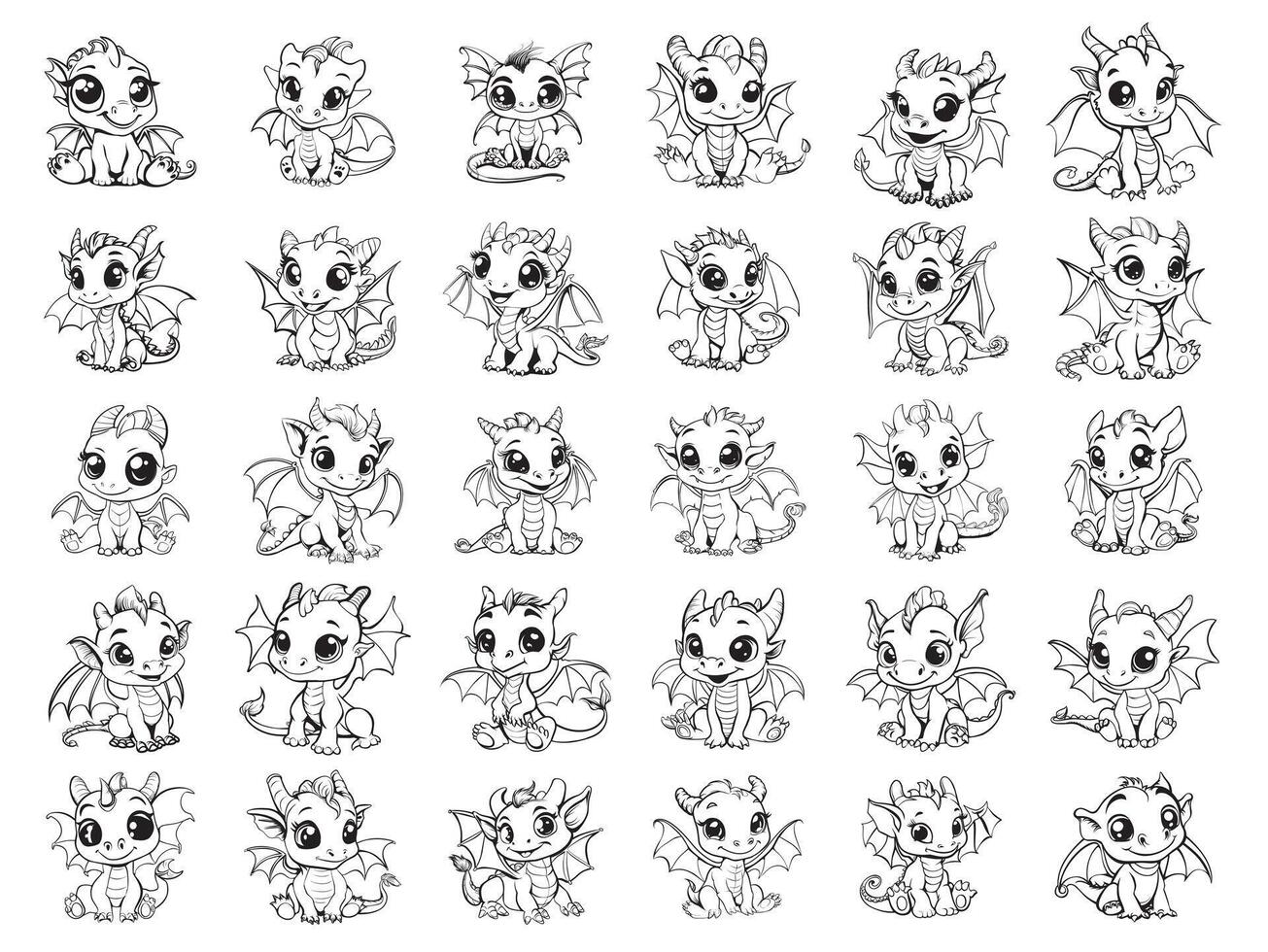 Collection of Cute Dragon Illustration - Dragon Clipart Design Sublimation vector