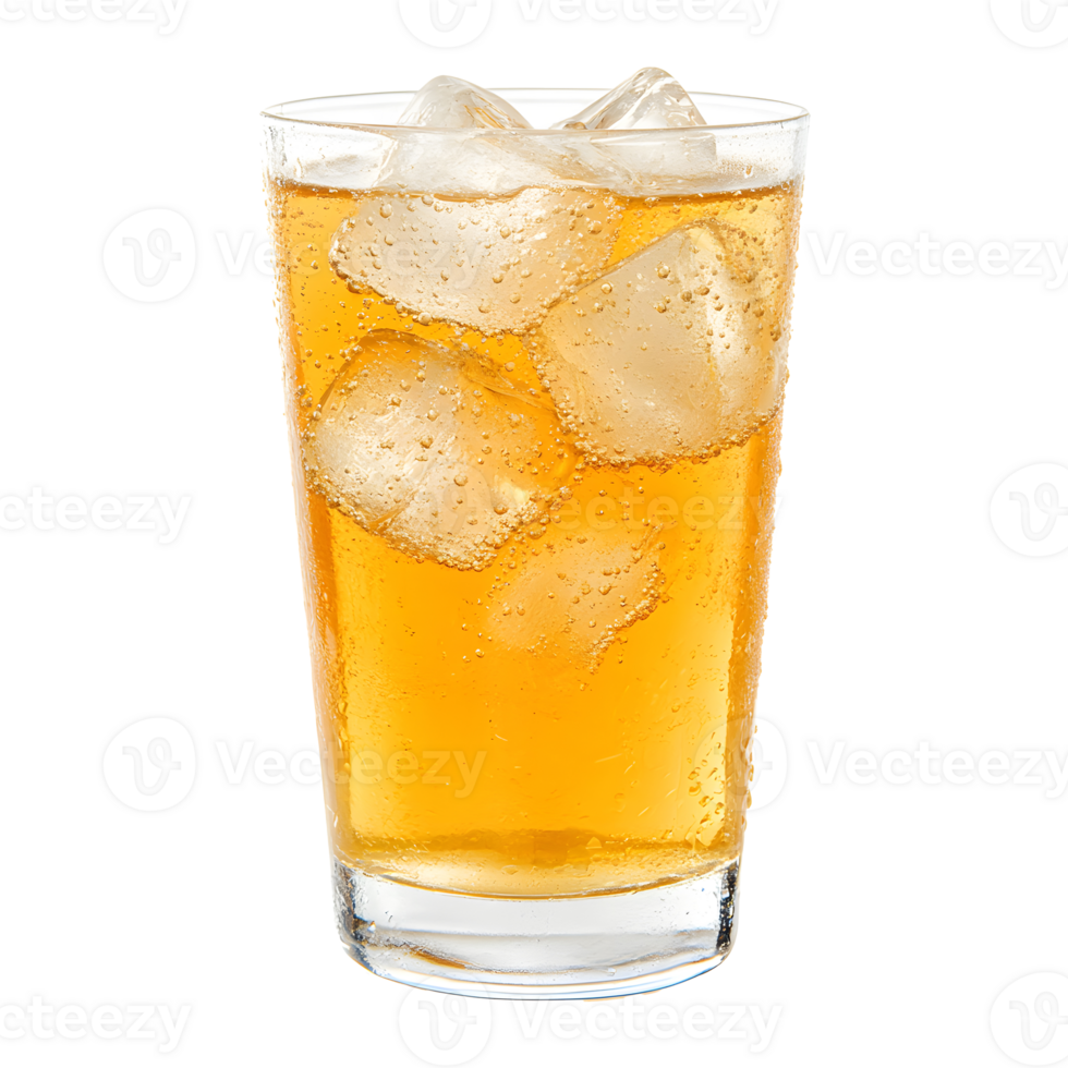 Refreshing iced soda orange juice in a clear glass isolated on transparent background png
