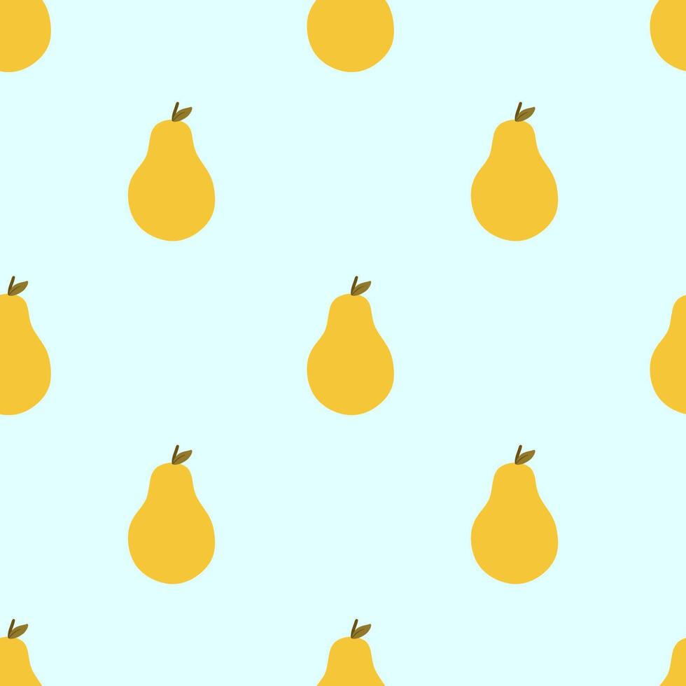 Seamless pattern with whole pear fresh fruit. Flat illustrations isolated on blue background vector