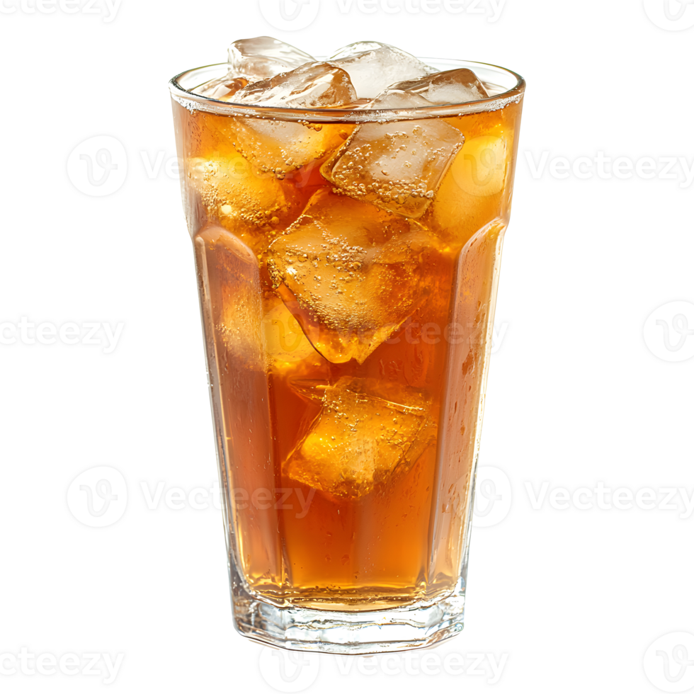 Refreshing iced tea in a clear glass isolated on transparent background png