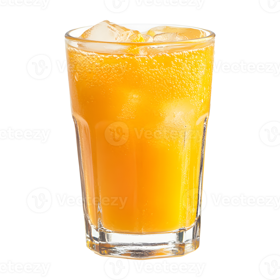 Refreshing iced orange juice in a clear glass isolated on transparent background png