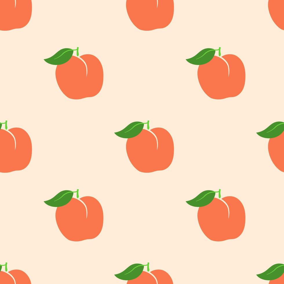 Seamless pattern with whole peach fresh fruit. Flat illustrations isolated on beige background vector