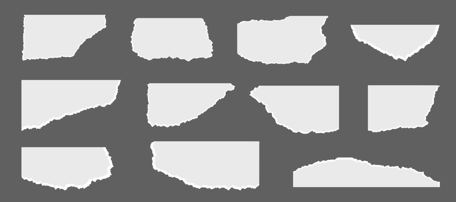Torn paper scrap with ragged edges set. Ripped template. Piece of horizontal paper. illustration of torn blank pages with uneven texture edges isolated vector