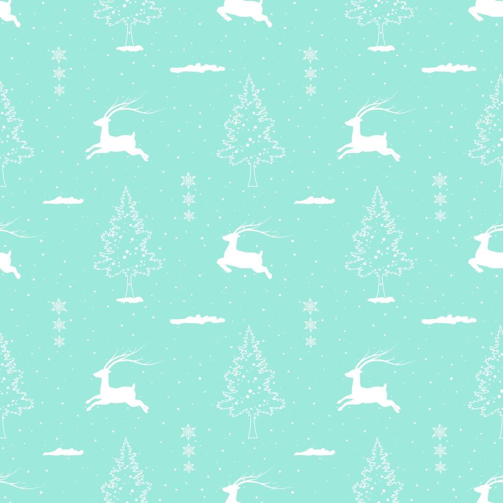 Winter holiday seamless pattern with deers on winter forest vector