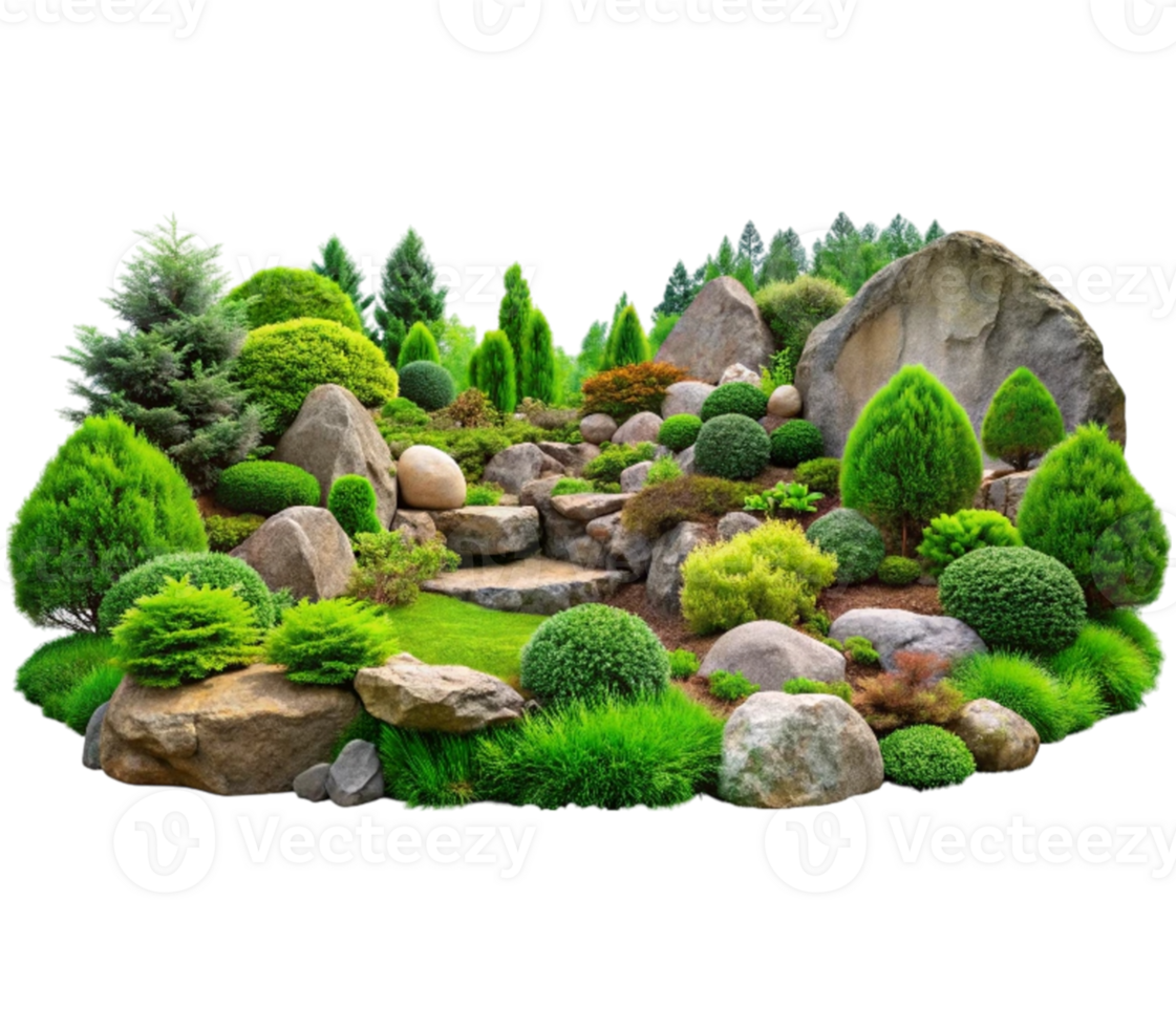jardin combiner paysage éléments avec les plantes et rochers et chemin png