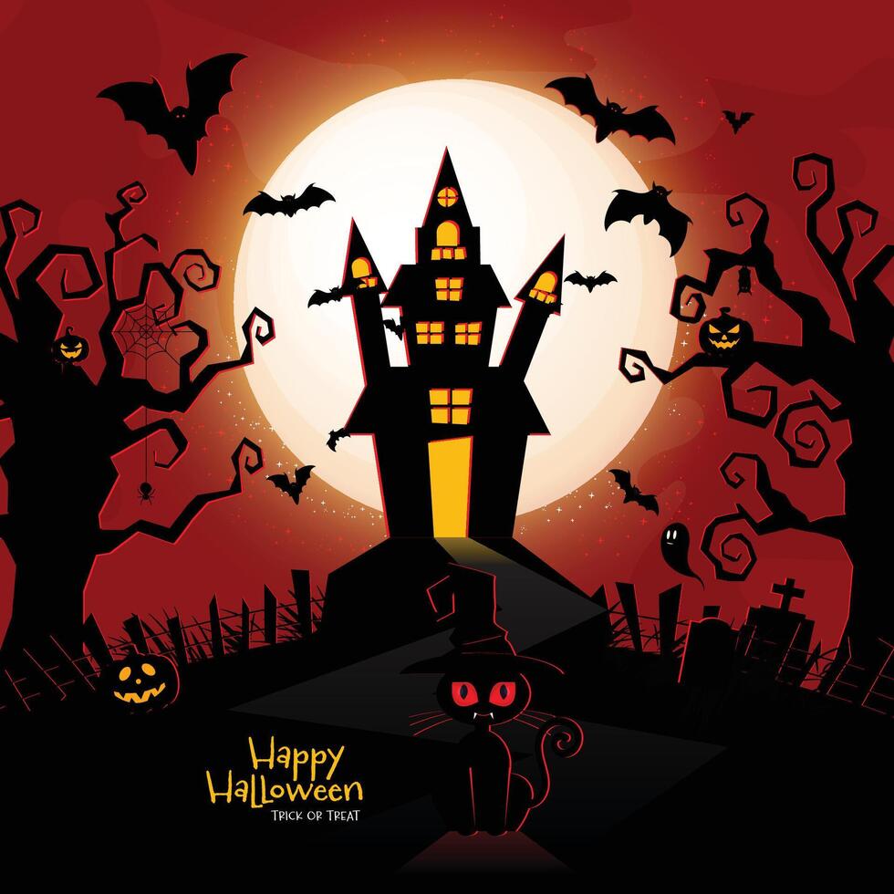 Happy halloween banner or party invitation background with violet fog clouds, ghost and pumpkins vector