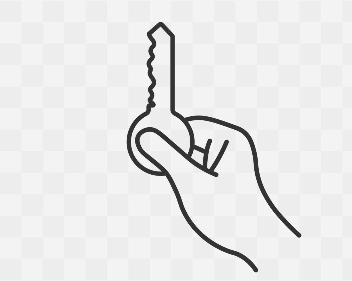 Key in hand icon symbol. Hand holding key line art logo sign. illustration image. Isolated on background. vector