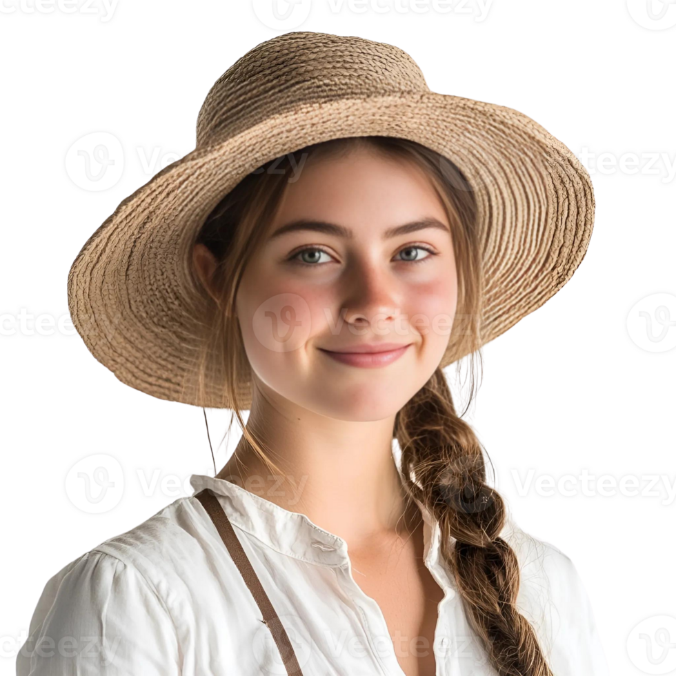 A young woman wearing a straw hat png
