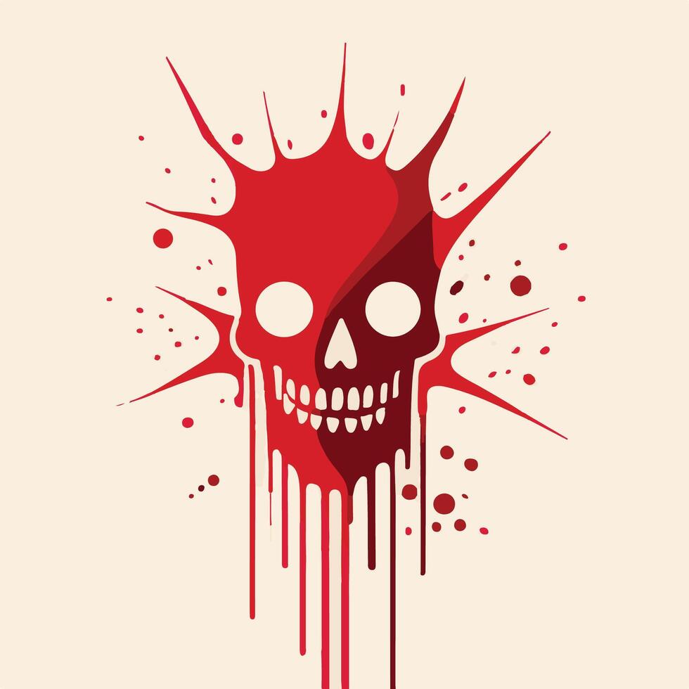 Vintage Horror Art Red Skull with Blood Drops vector