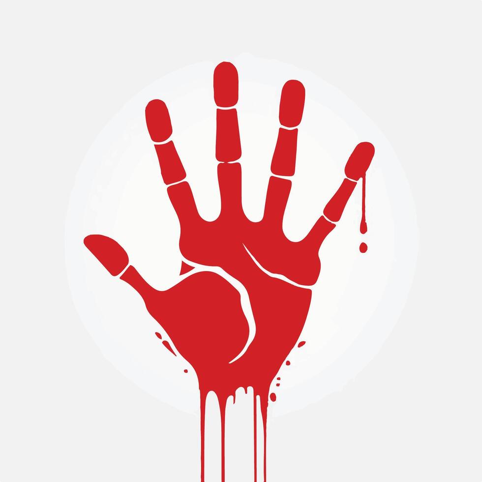 Bloodstained Handprint with Fingers Coated in Red Ink vector