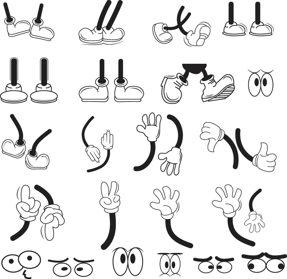 Vintage cartoon hands in gloves and feet in shoes vector