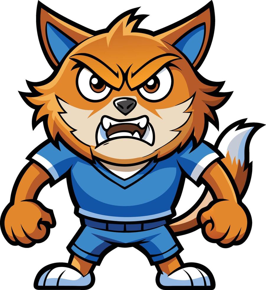 Angry cartoon cat in blue uniform vector