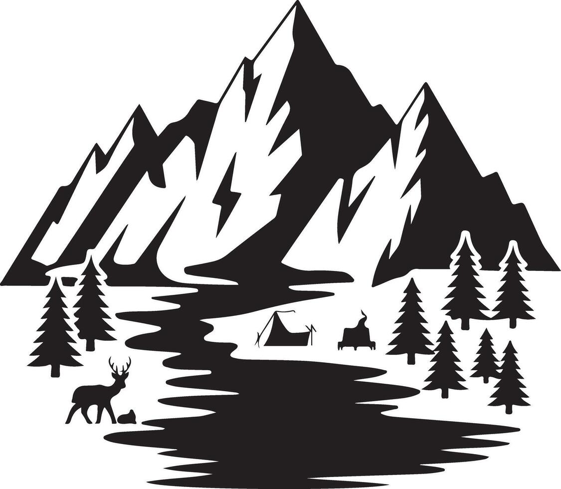 A black and white illustration of a mountain vector