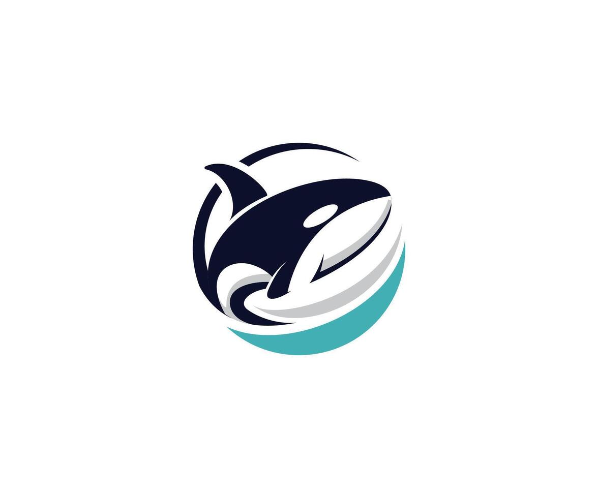 Stylized orca logo with waves, representing marine life and conservation. vector