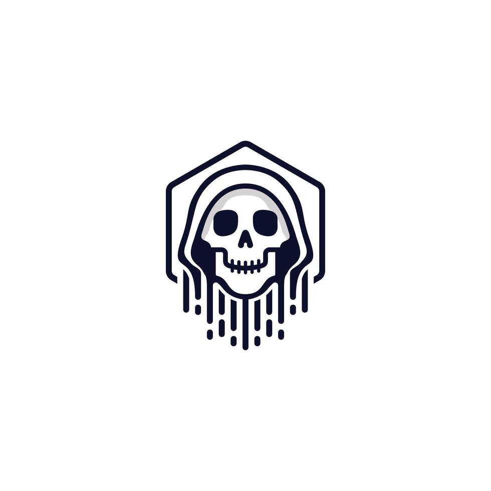 A stylized skull with a hood, conveying a mysterious or ominous tone. vector