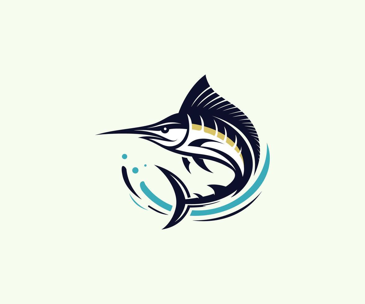 A stylized marlin fish leaping through water waves. vector