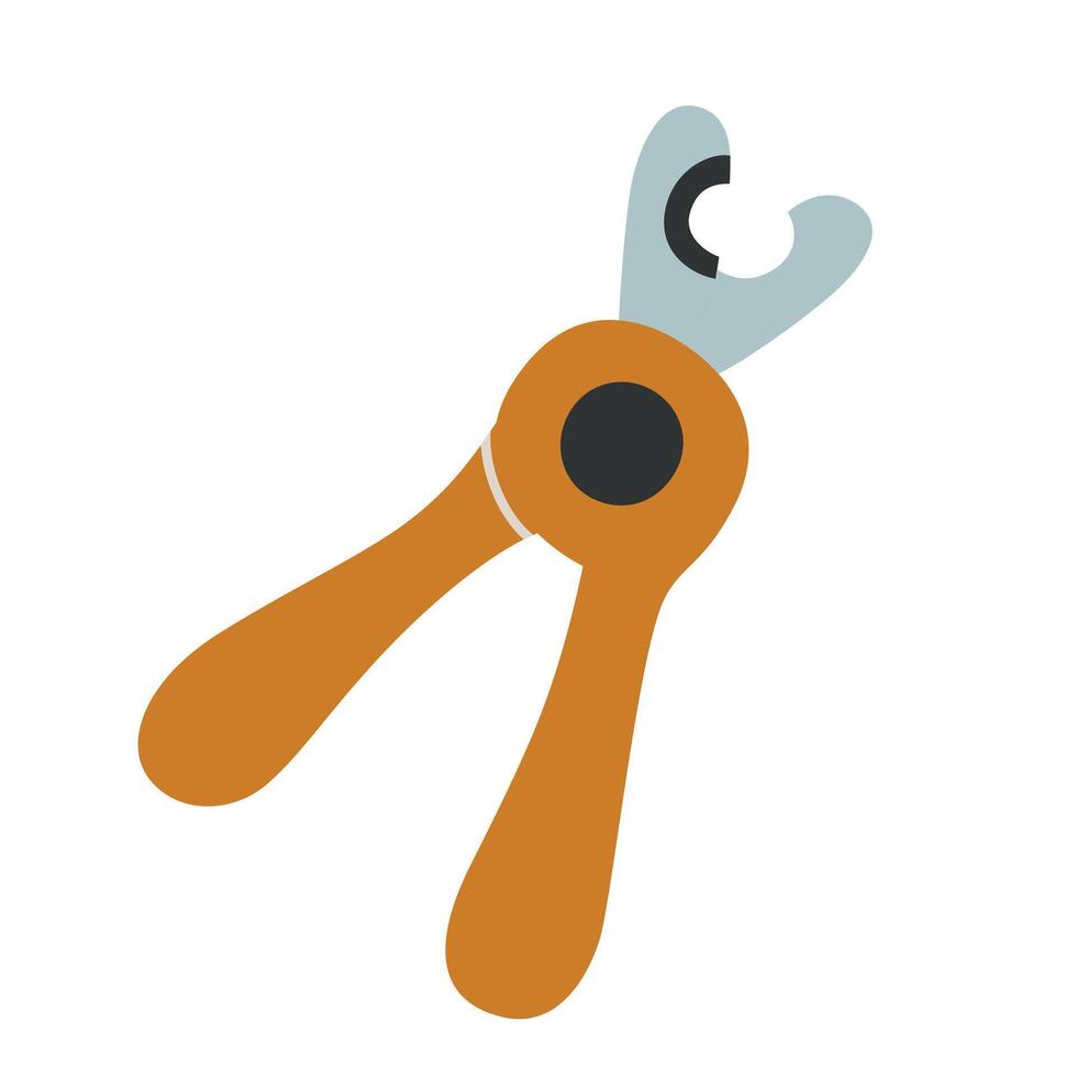 illustration of pet nail clippers in flat cartoon style. Grooming tool for trimming claws of dogs and cats, used in pet care and veterinary hygiene. Animal grooming designs and accessories vector