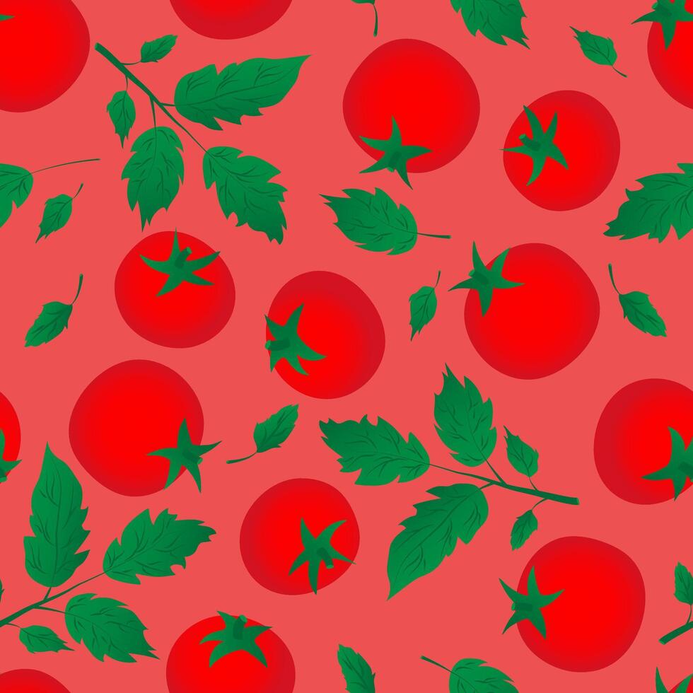Seamless pattern with hand drawn red tomatoes on red background. Fresh organic vegetable, healthy food, nutricion concept. vector