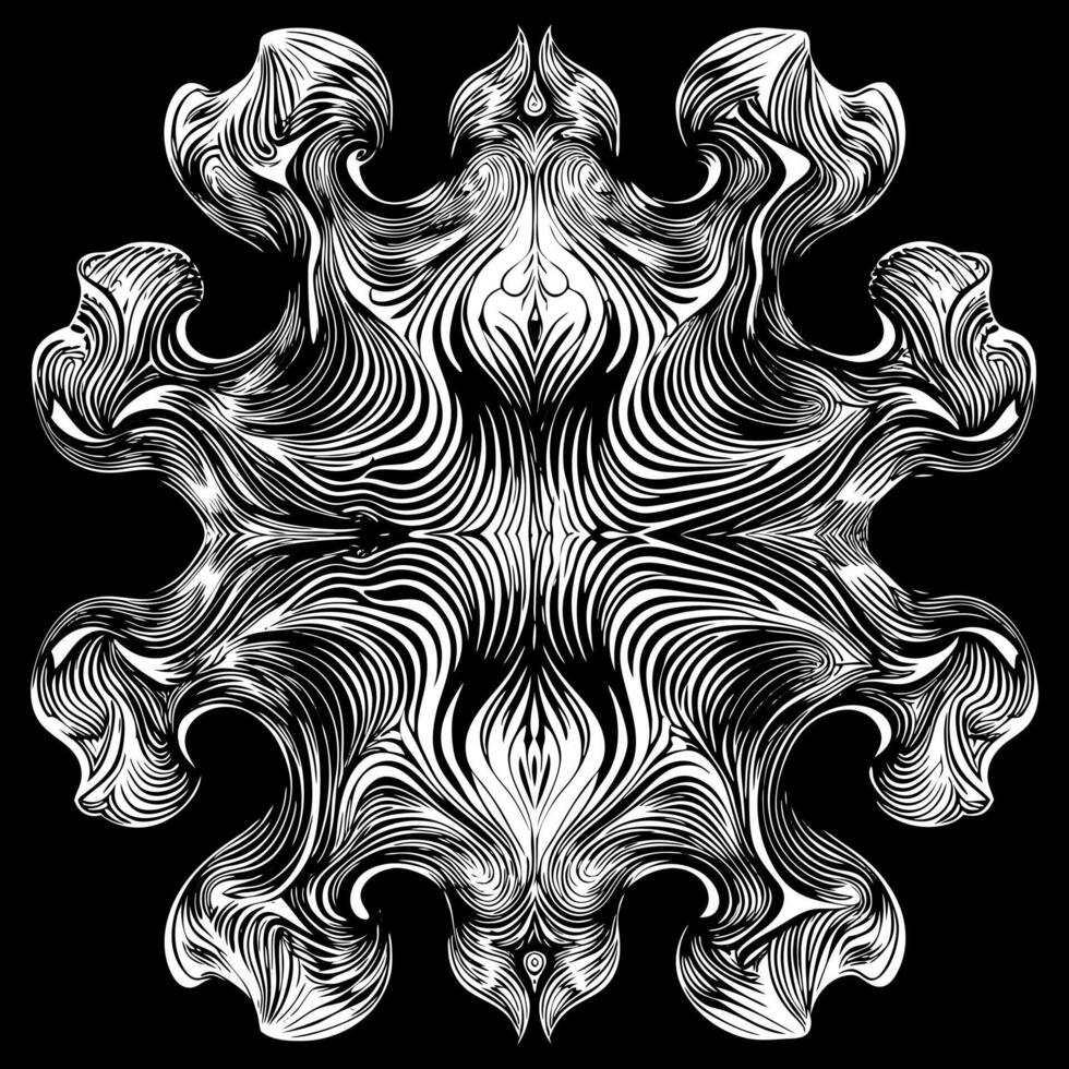 Intricate Black and White Abstract Design with Flowing Patterns and Symmetrical Shapes vector
