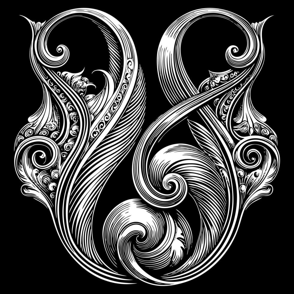 Ornate Black and White Intricate Scrollwork Design with Elegant Swirls vector