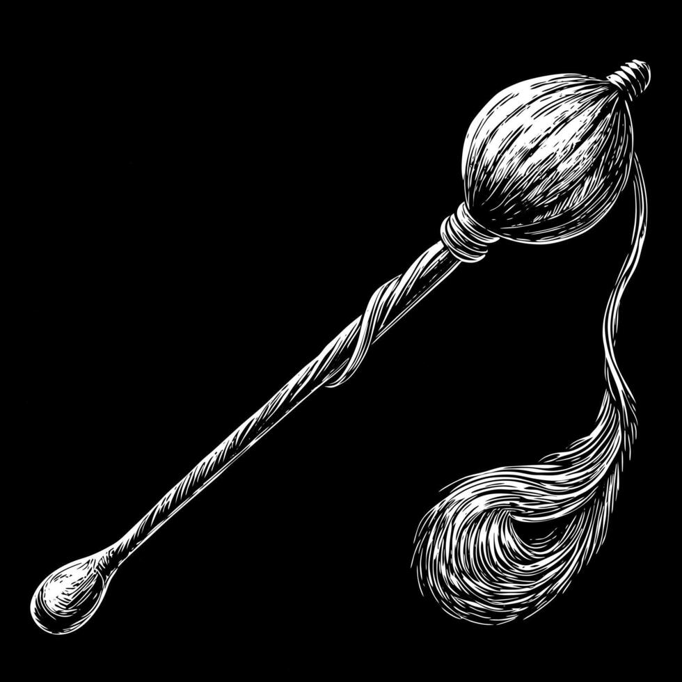 Intricate White Line Art of Traditional Whisk Against Black Background vector