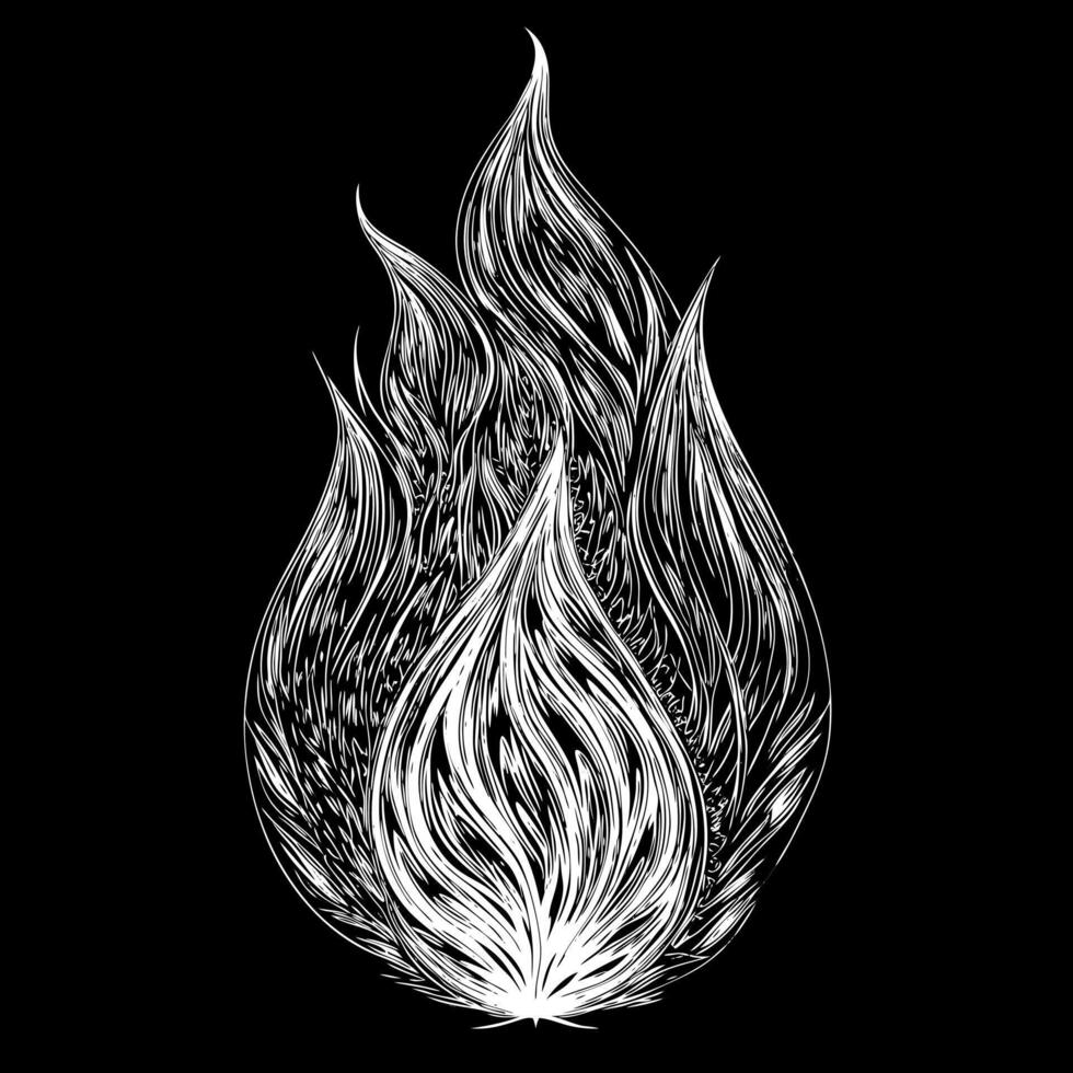 Intricate Hand Drawn Black and White Flame Illustration on Dark Background vector